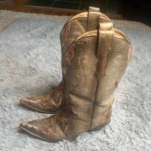 Corral Cowboy Boots Womens 8.5 Tabaco Sharpey Tooled Heeled Cutout Western